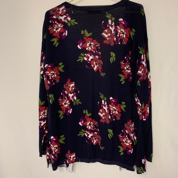 Belldini Floral Cardigan Medium Navy Open Sweater Long Sleeve Spring Wrap Casual - Picture 5 of 10